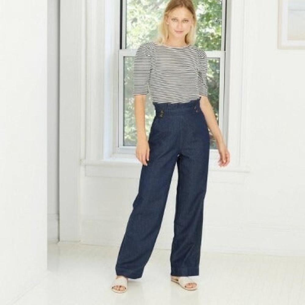 High Waisted Wide Leg Denim Pants 4